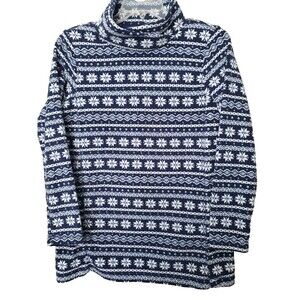 Lands' End Women's Fleece Fair Isle Mock Neck Long Sleeve Pullover Sweater Sz M